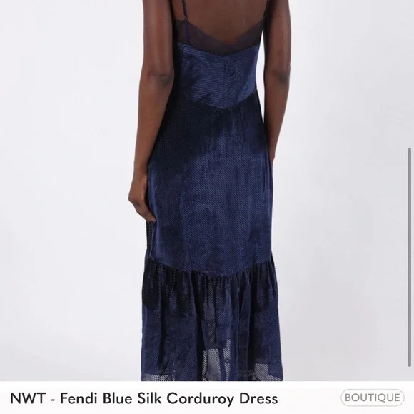 Fendi tulle-trimmed devoré-velvet dress Elegant Navy Blue Velvet Dress Size M 44 - Picture 4 of 11